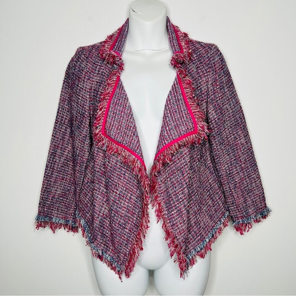 ROBBI & NIKKI Tweed Blazer Jacket Womens Small Pink Maximalist Office Fun Funky